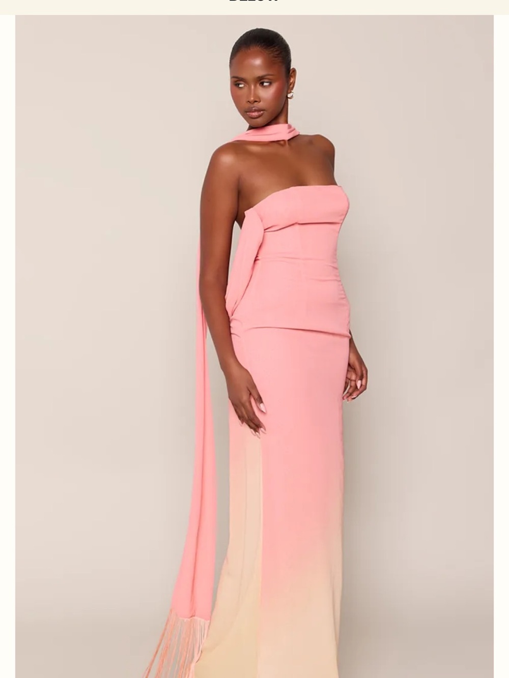 PrettyLittleThing Pink Ombre Strapless Gown with Draped Scarf